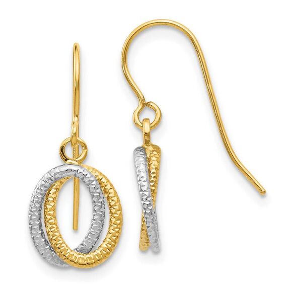 Small Textured Double Oval Dangle Earrings in 14k Two Tone Gold - Picture 1 of 5